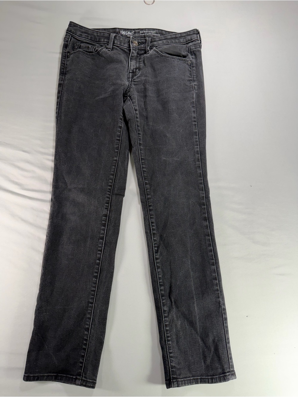 Mossimo Womens Black Mid Rise Straight Jeans Size 4 27S Faded Denim #958
